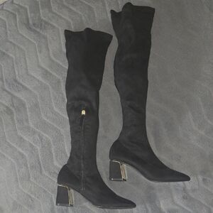 Zara Black Over-the-Knee Boots with Metallic Heel